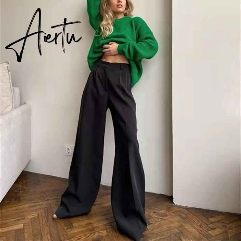 High waist shows thin loose wide leg pants sex  y2k  Casual  streetwear  Straight  Summer   women Aiertu