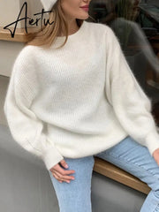 Hirsionsan Soft Warm Knitted Cashmere Sweaters Women  New Winter Loose Solid Female Pullovers Basic Knitwear Jumper  12color Aiertu