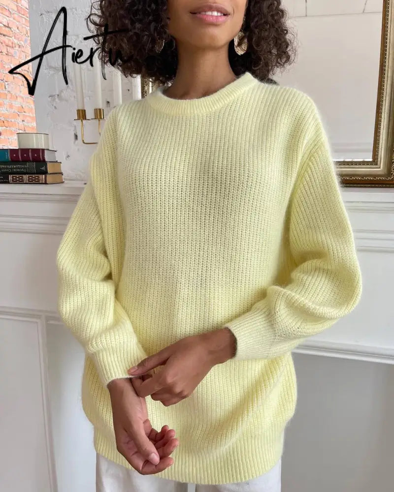 Hirsionsan Soft Warm Knitted Cashmere Sweaters Women  New Winter Loose Solid Female Pullovers Basic Knitwear Jumper  12color Aiertu