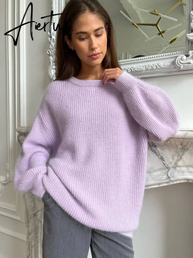 Hirsionsan Soft Warm Knitted Cashmere Sweaters Women  New Winter Loose Solid Female Pullovers Basic Knitwear Jumper  12color Aiertu