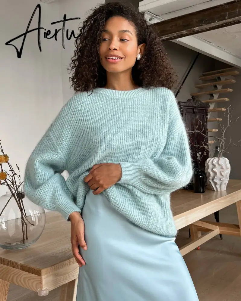 Hirsionsan Soft Warm Knitted Cashmere Sweaters Women  New Winter Loose Solid Female Pullovers Basic Knitwear Jumper  12color Aiertu