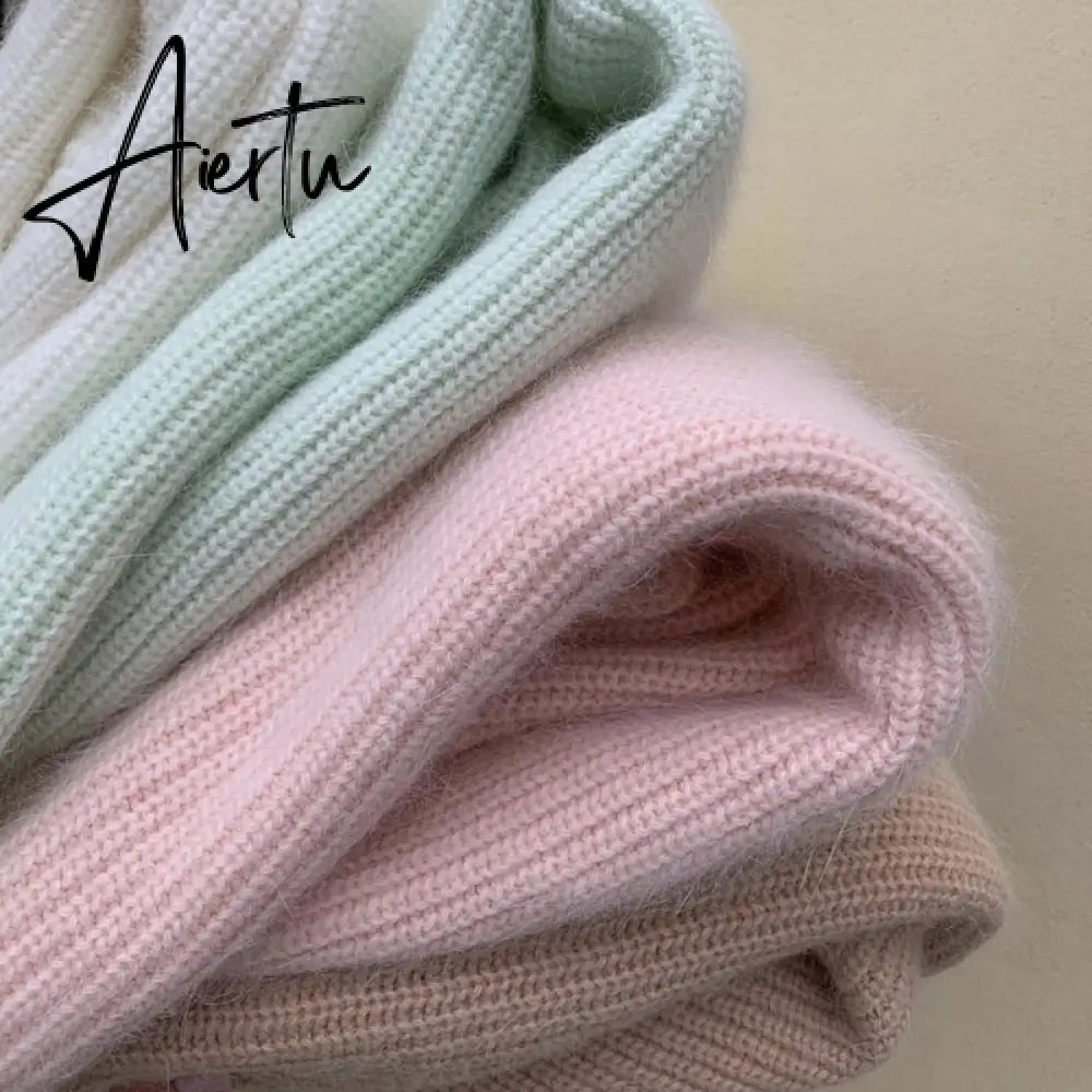 Hirsionsan Soft Warm Knitted Cashmere Sweaters Women  New Winter Loose Solid Female Pullovers Basic Knitwear Jumper  12color Aiertu