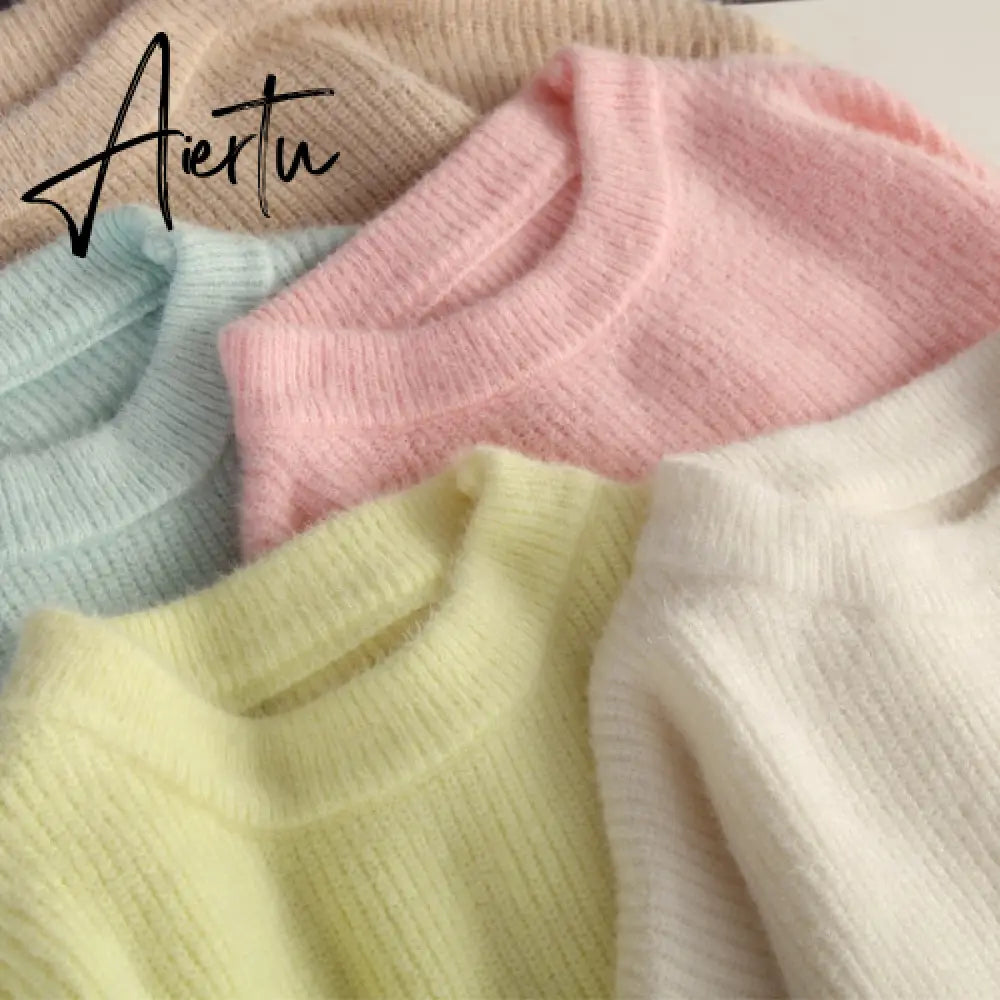 Hirsionsan Soft Warm Knitted Cashmere Sweaters Women  New Winter Loose Solid Female Pullovers Basic Knitwear Jumper  12color Aiertu