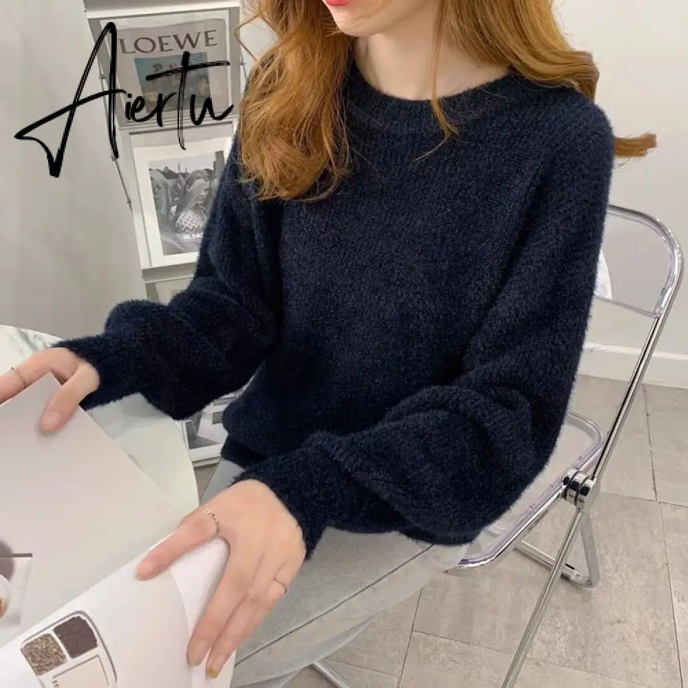 Hirsionsan Soft Warm Knitted Cashmere Sweaters Women  New Winter Loose Solid Female Pullovers Basic Knitwear Jumper  12color Aiertu