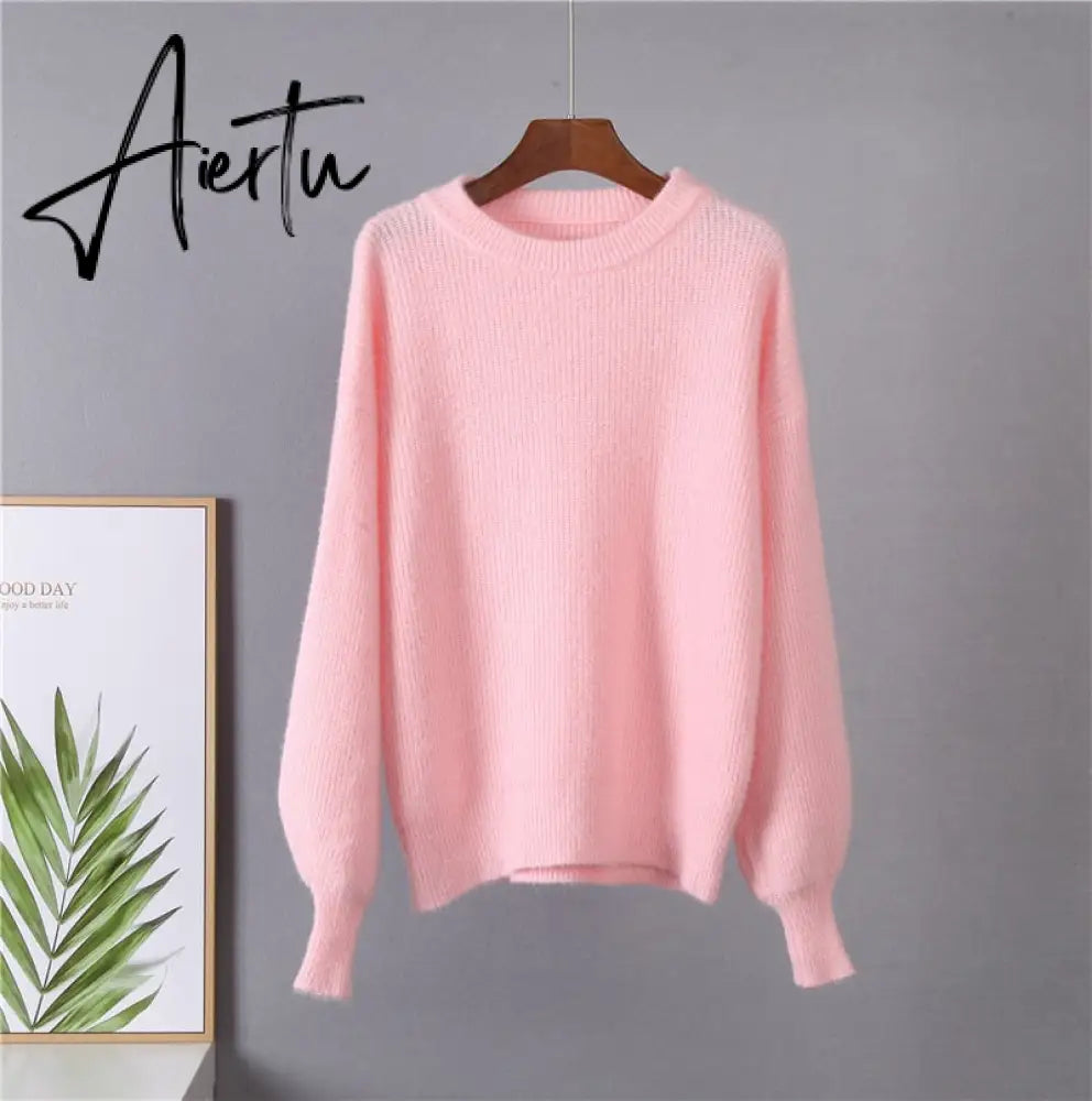 Hirsionsan Soft Warm Knitted Cashmere Sweaters Women  New Winter Loose Solid Female Pullovers Basic Knitwear Jumper  12color Aiertu