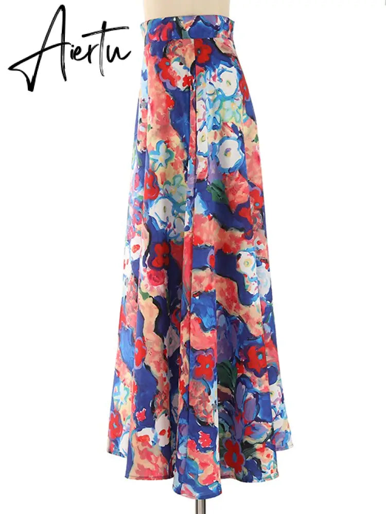 Hit Color Print Skirts For Women High Waist A Line Patchwork Zipper Summer Skirt Female Fashion Style Clothing Aiertu