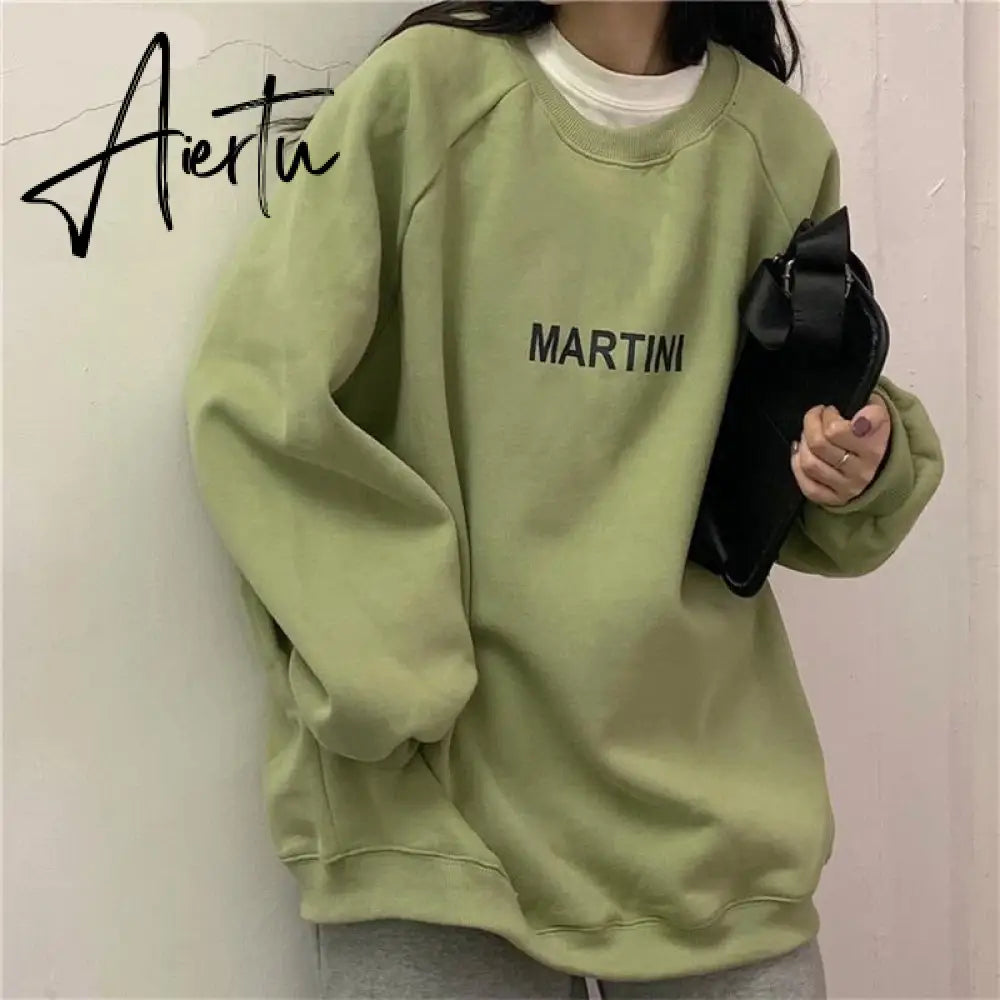 Hoodies Women Chic Letter High Street All-match Simple Unisex Couples Oversized Sweatshirt Thicker Soft Fall Basic Lady Clothing Aiertu