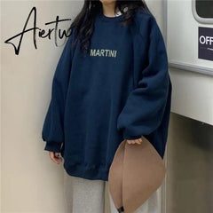 Hoodies Women Chic Letter High Street All-match Simple Unisex Couples Oversized Sweatshirt Thicker Soft Fall Basic Lady Clothing Aiertu