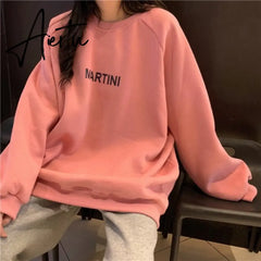 Hoodies Women Chic Letter High Street All-match Simple Unisex Couples Oversized Sweatshirt Thicker Soft Fall Basic Lady Clothing Aiertu