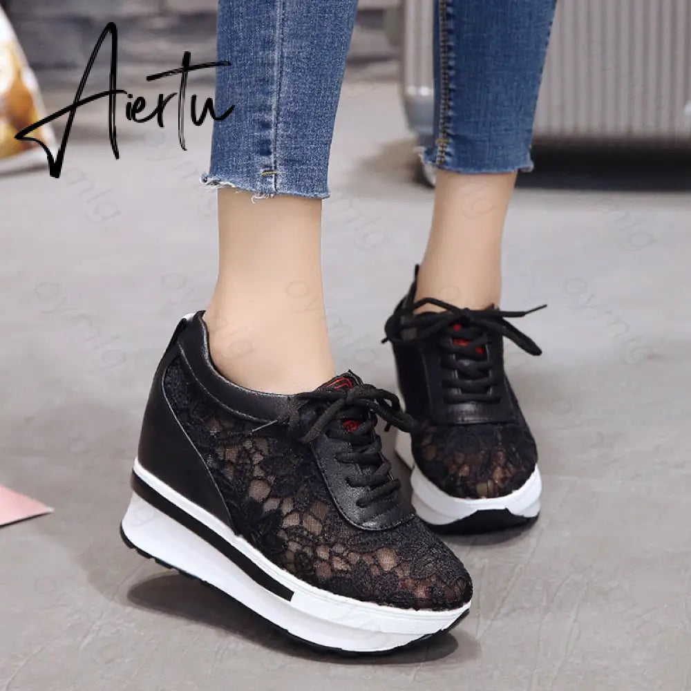 Hot Sales  Summer New Lace Breathable Sneakers Women Shoes Comfortable Casual Woman Platform Wedge Shoes Aiertu