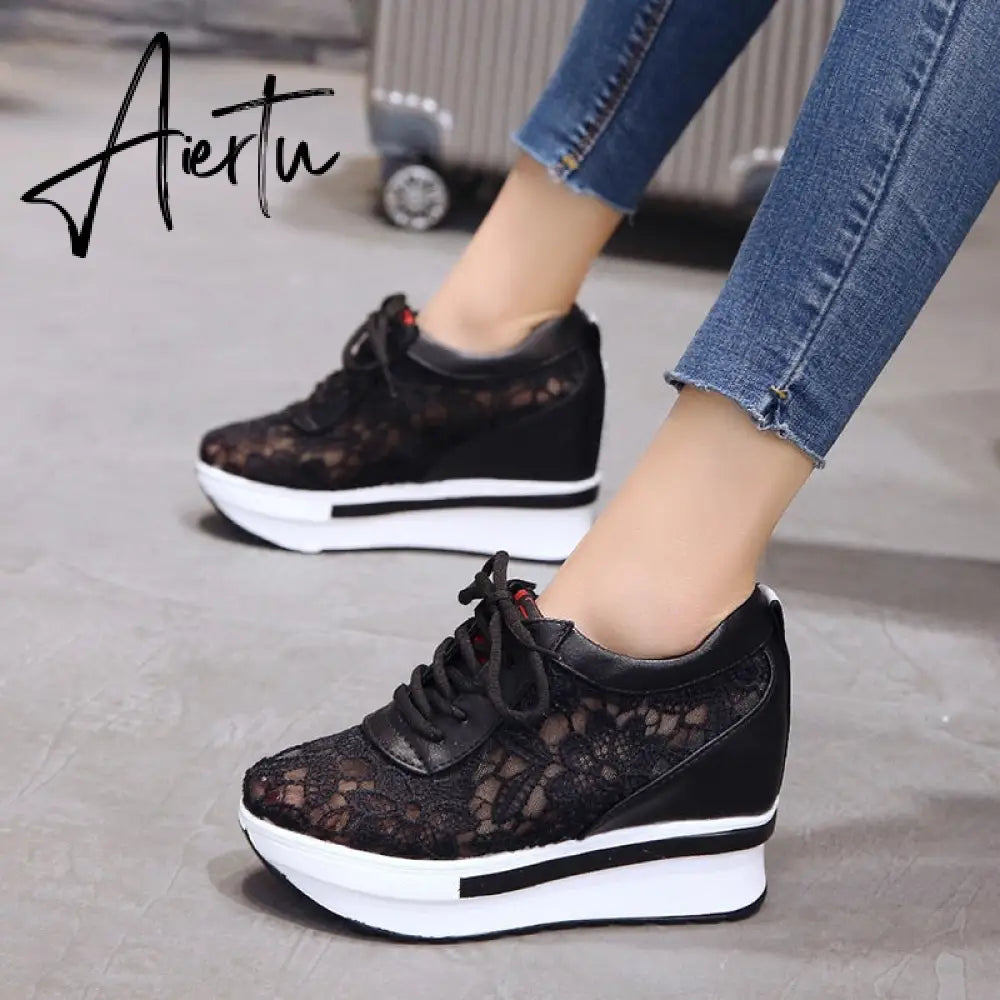Hot Sales  Summer New Lace Breathable Sneakers Women Shoes Comfortable Casual Woman Platform Wedge Shoes Aiertu