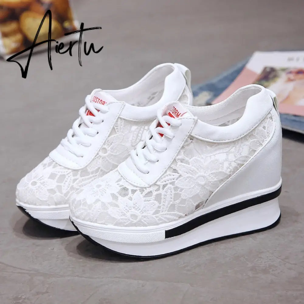 Hot Sales  Summer New Lace Breathable Sneakers Women Shoes Comfortable Casual Woman Platform Wedge Shoes Aiertu