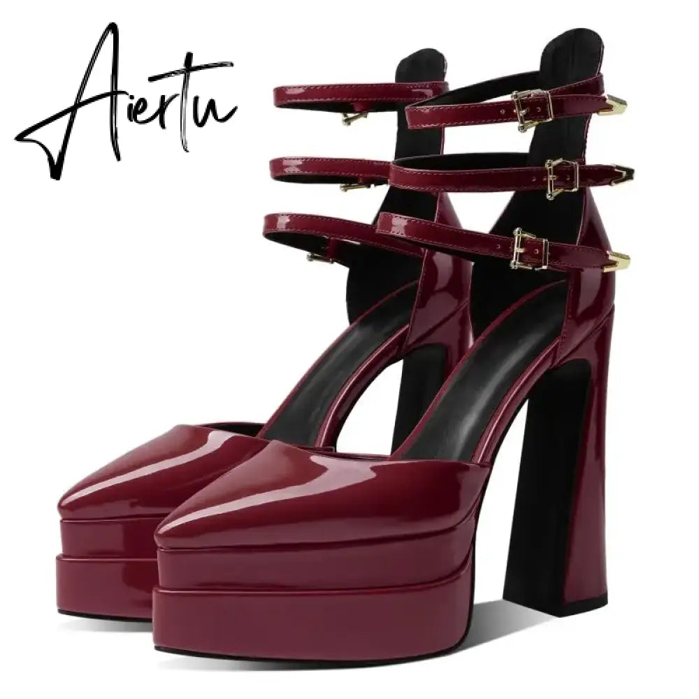 In the autumn of  the new pointed double-layer water table ultra-high heel shallow mouth Mary Jane women's shoes Aiertu