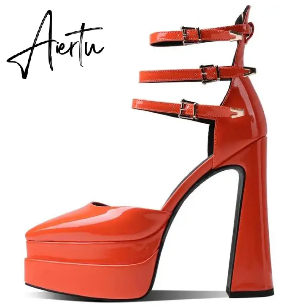 In the autumn of  the new pointed double-layer water table ultra-high heel shallow mouth Mary Jane women's shoes Aiertu