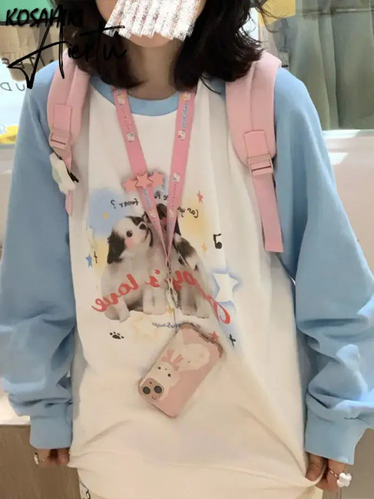 Japanese Preppy Style Student Women Casual Sweatshirt Kawaii Animal Print Hoodies Harajuku Curte Pullover Moletom Aiertu