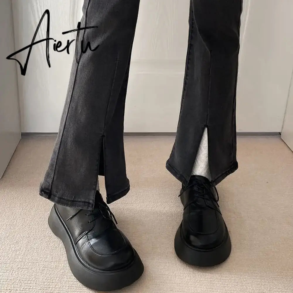 Jeans for Women Vintage Black Denim Flare Pants Streetwear High Waist Slim Mom Trouser Harajuku Y2K Pants Aiertu