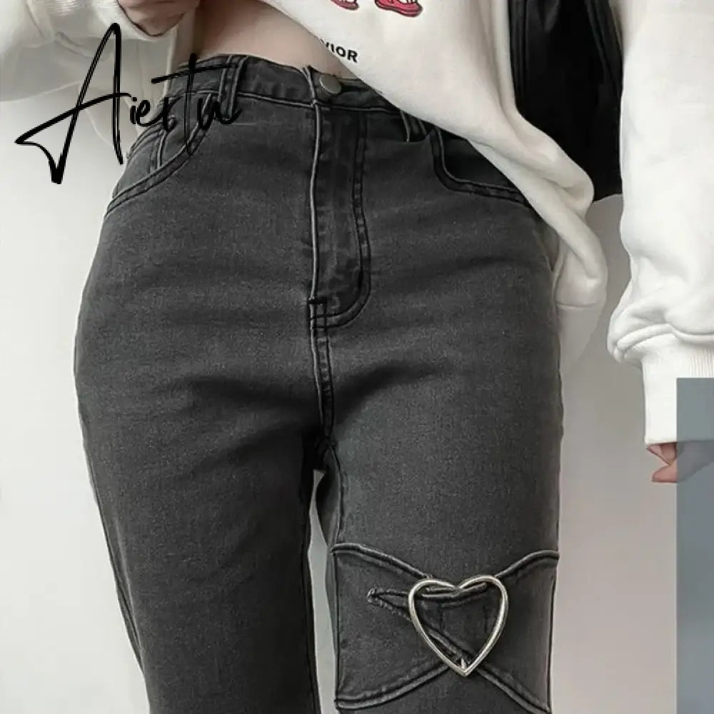 Jeans for Women Vintage Black Denim Flare Pants Streetwear High Waist Slim Mom Trouser Harajuku Y2K Pants Aiertu