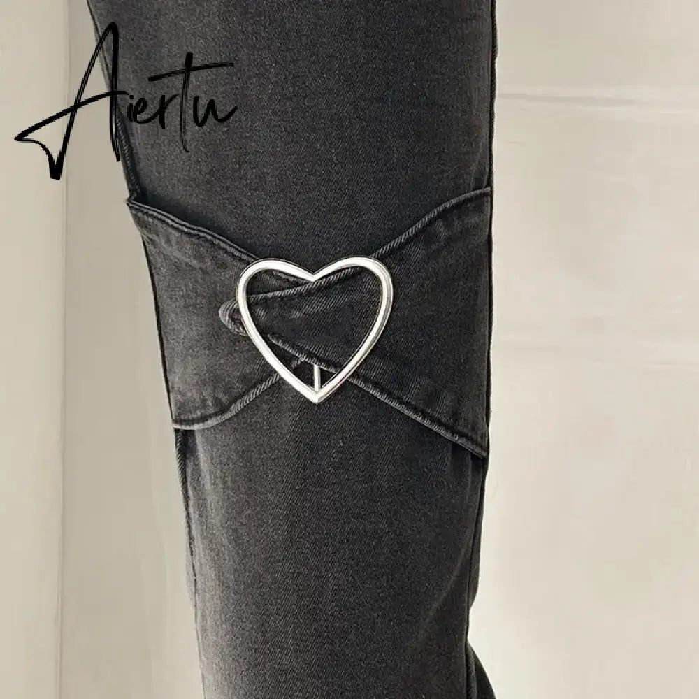 Jeans for Women Vintage Black Denim Flare Pants Streetwear High Waist Slim Mom Trouser Harajuku Y2K Pants Aiertu