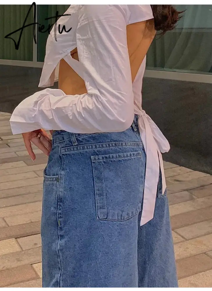 Jeans women low-rise fashion retro straight pants loose street style denim pants with simple wide leg women baggy mop pants Aiertu