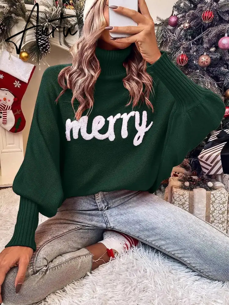 Knitted Women Turtleneck Sweater Loose Pullover Female Jumper Elegant Winter Warm Autumn New Year Trendy Christmas Sweater New Year Aiertu