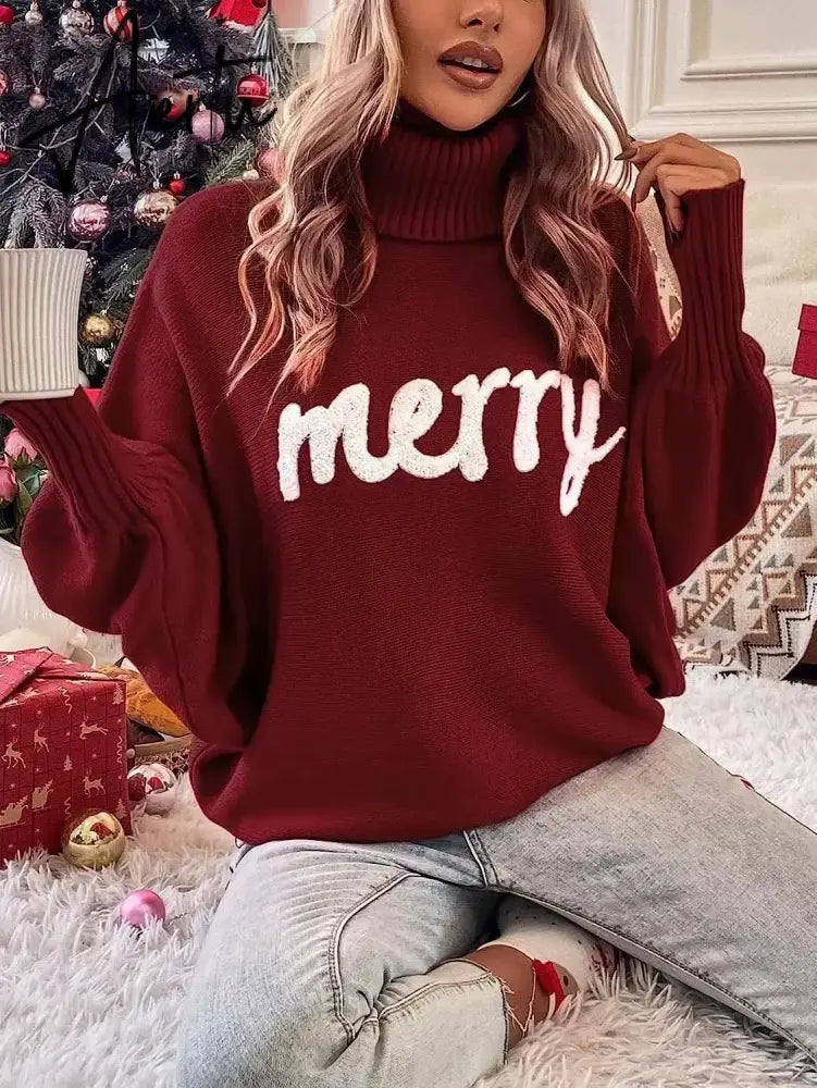 Knitted Women Turtleneck Sweater Loose Pullover Female Jumper Elegant Winter Warm Autumn New Year Trendy Christmas Sweater New Year Aiertu