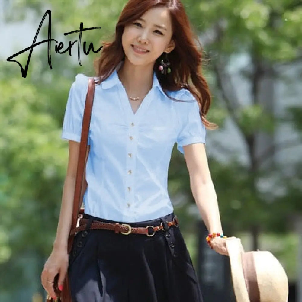 Korean Fashion Women Shirts Office Lady Cotton Blouse Blusas Mujer De Moda Women Blouses Elegant Women Shirt Plus Size 5XL Aiertu