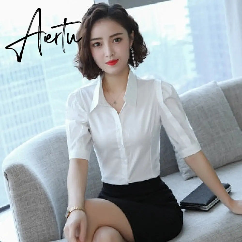 Korean Fashion Women Shirts Office Lady Cotton Blouse Blusas Mujer De Moda Women Blouses Elegant Women Shirt Plus Size 5XL Aiertu