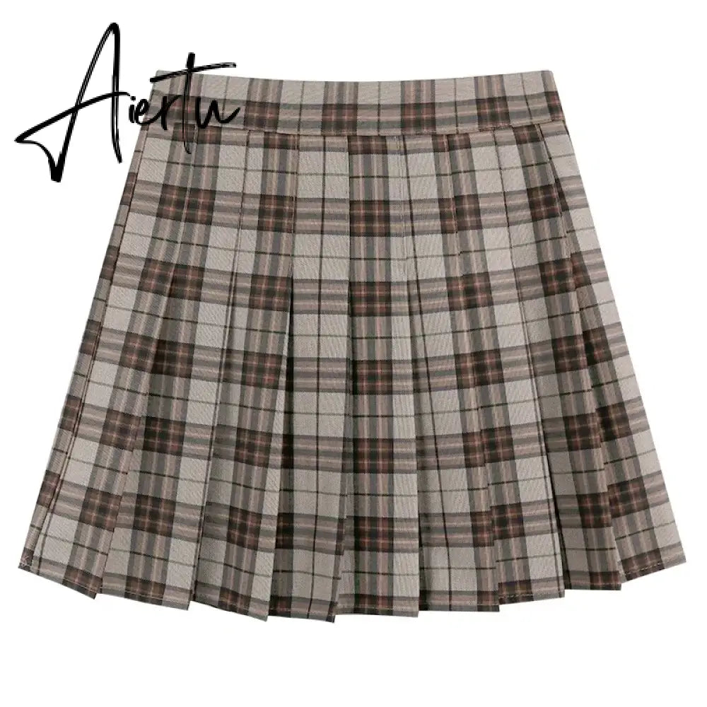 Korean Style Plaid Pleated Skirt Female Spring and Autumn High Waist Thin A-line Short Student Woolen  NewSummer Skirts Aiertu