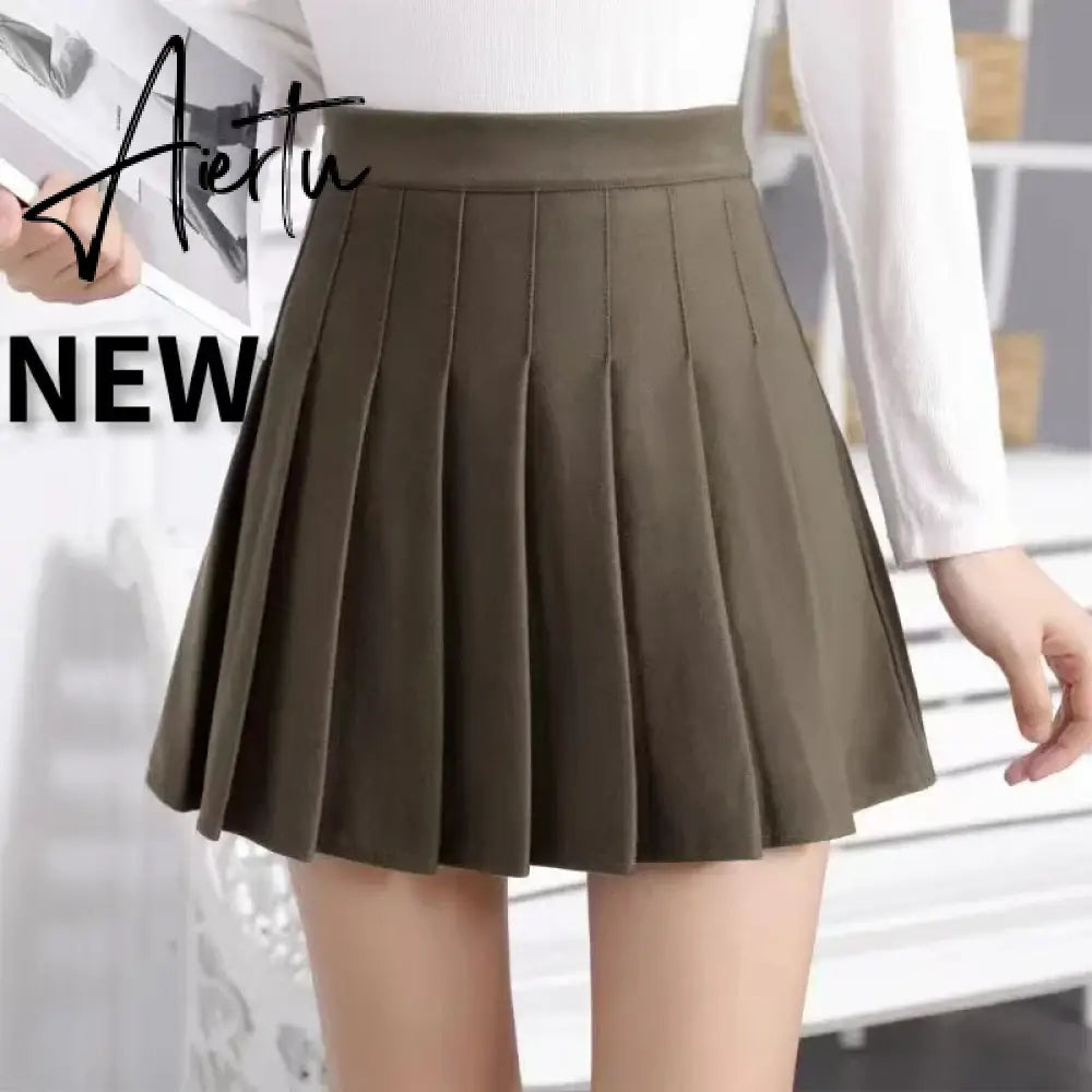 Korean Style Plaid Pleated Skirt Female Spring and Autumn High Waist Thin A-line Short Student Woolen  NewSummer Skirts Aiertu