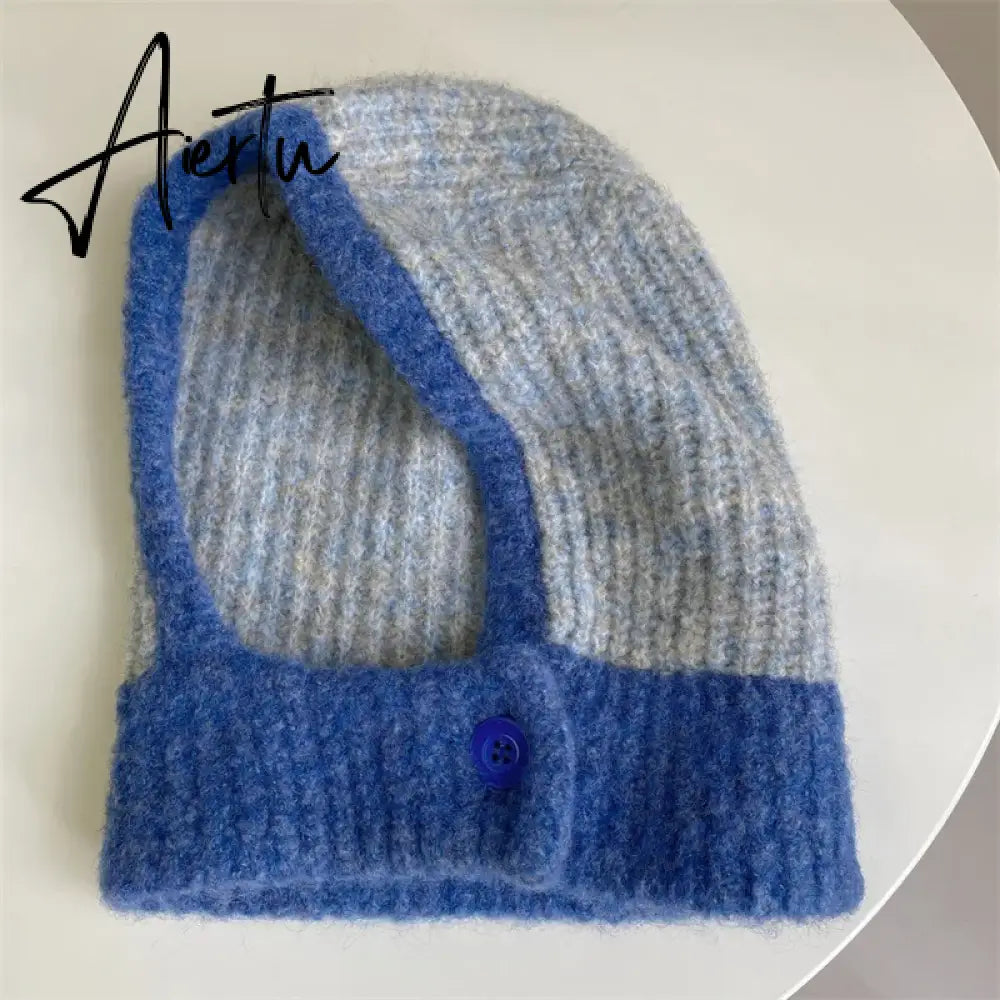 Kpop Color Women Girl Y2K Knit Scarf Hat Outdoor Winter Ski Full Face Mask Caps Fashion Warm Crochet Hood Bonnets Aiertu