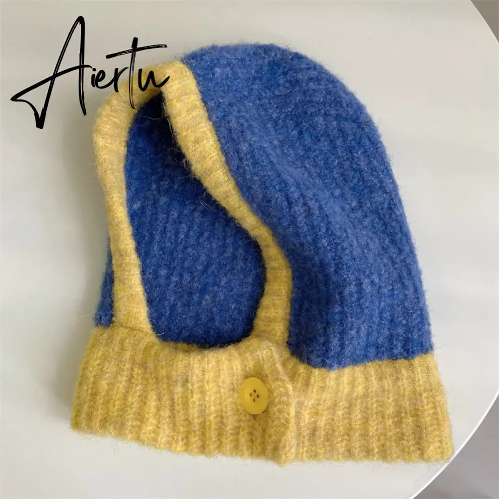 Kpop Color Women Girl Y2K Knit Scarf Hat Outdoor Winter Ski Full Face Mask Caps Fashion Warm Crochet Hood Bonnets Aiertu