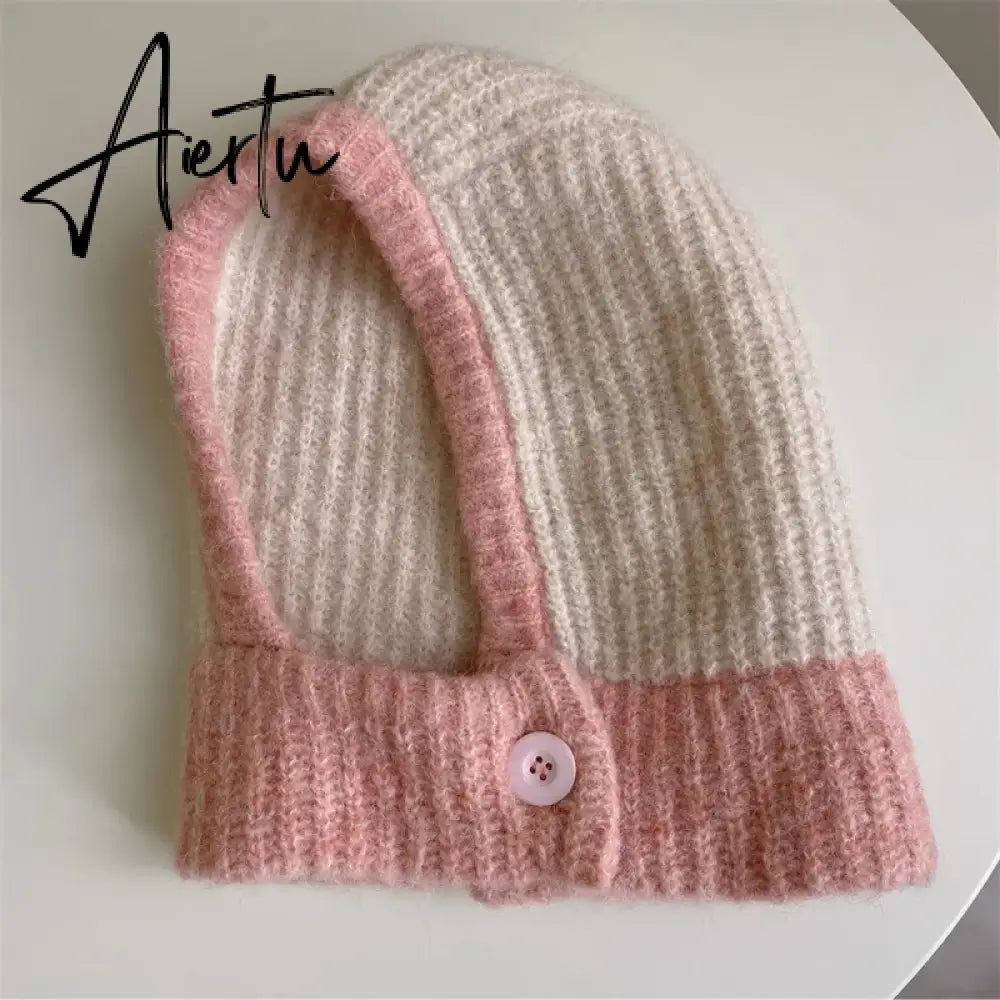 Kpop Color Women Girl Y2K Knit Scarf Hat Outdoor Winter Ski Full Face Mask Caps Fashion Warm Crochet Hood Bonnets Aiertu
