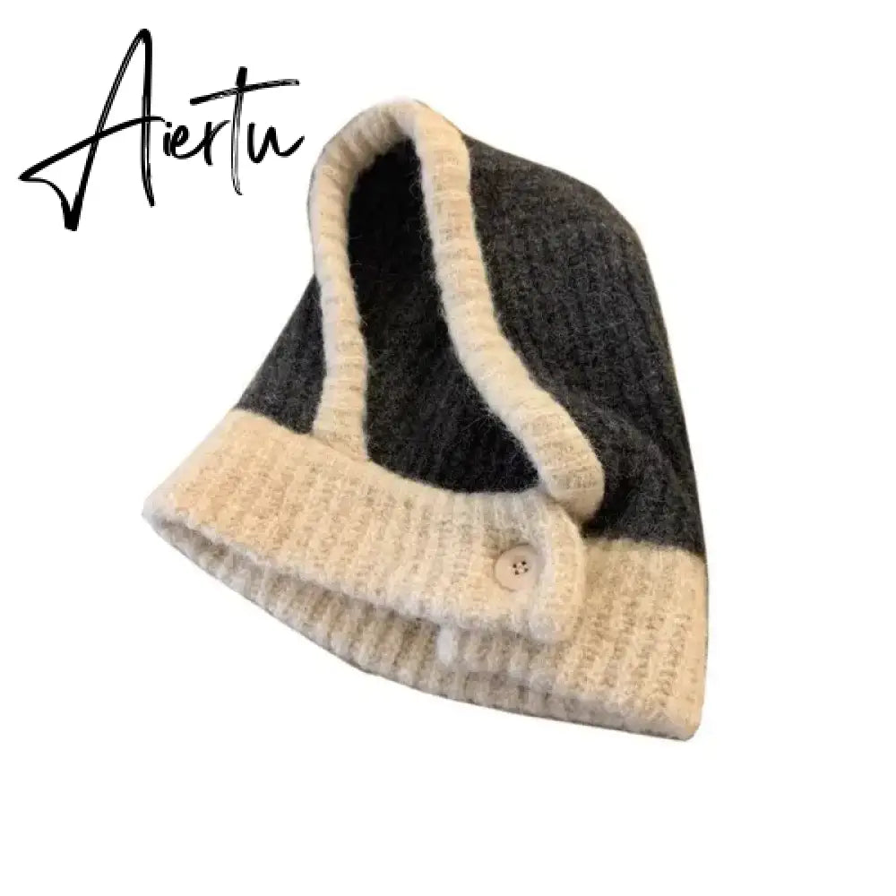 Kpop Color Women Girl Y2K Knit Scarf Hat Outdoor Winter Ski Full Face Mask Caps Fashion Warm Crochet Hood Bonnets Aiertu