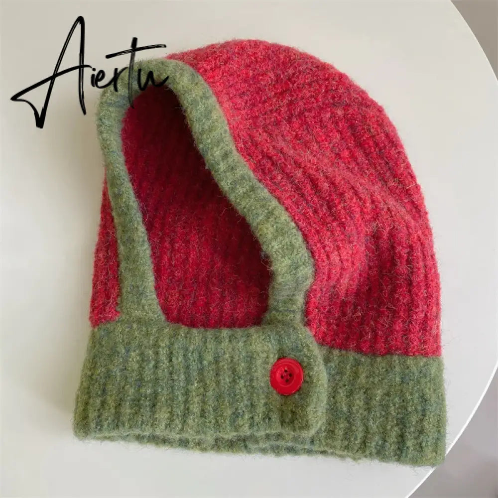 Kpop Color Women Girl Y2K Knit Scarf Hat Outdoor Winter Ski Full Face Mask Caps Fashion Warm Crochet Hood Bonnets Aiertu