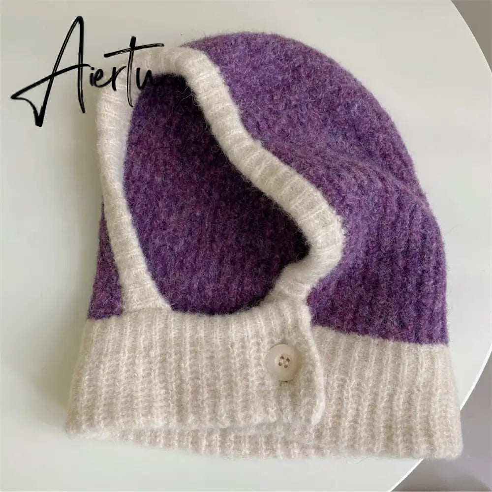 Kpop Color Women Girl Y2K Knit Scarf Hat Outdoor Winter Ski Full Face Mask Caps Fashion Warm Crochet Hood Bonnets Aiertu
