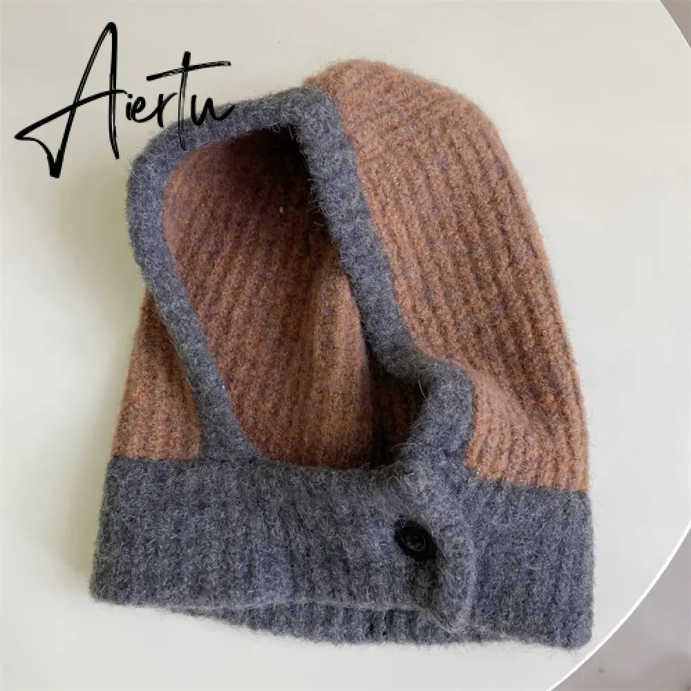 Kpop Color Women Girl Y2K Knit Scarf Hat Outdoor Winter Ski Full Face Mask Caps Fashion Warm Crochet Hood Bonnets Aiertu
