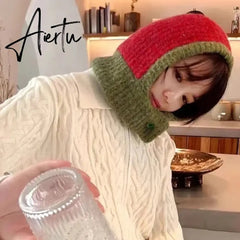 Kpop Color Women Girl Y2K Knit Scarf Hat Outdoor Winter Ski Full Face Mask Caps Fashion Warm Crochet Hood Bonnets Aiertu