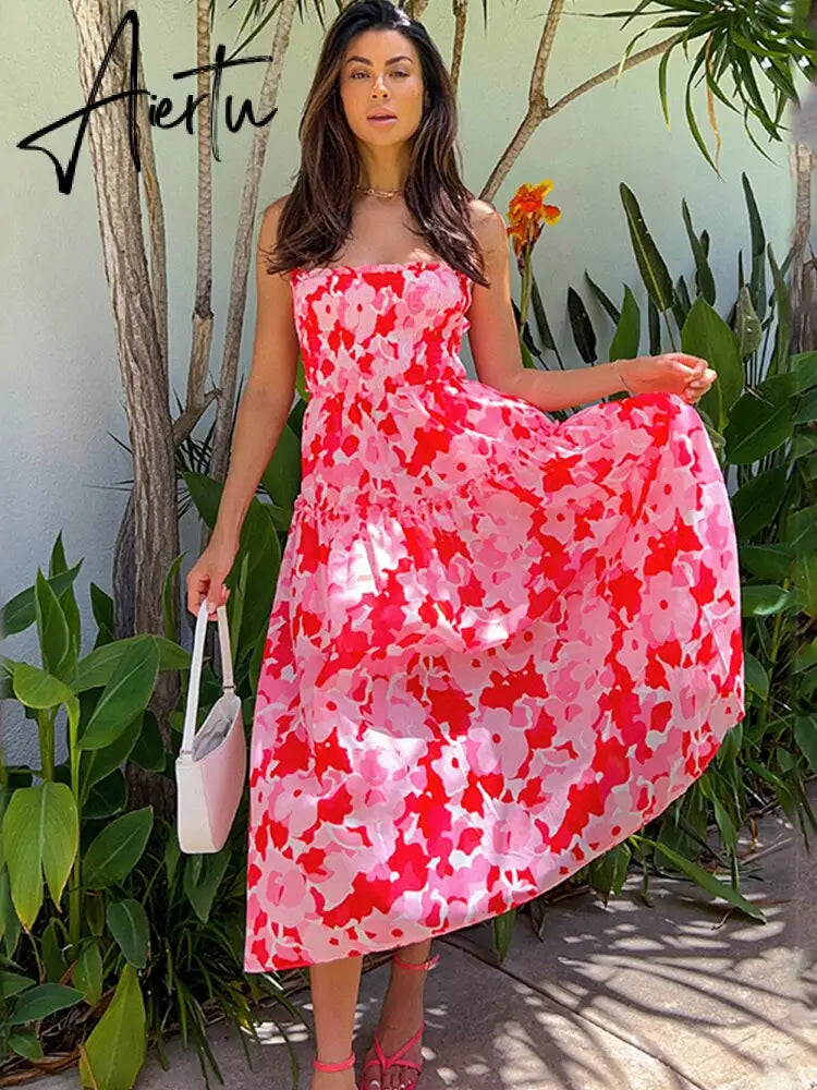 Lace Up Backless Sexy Maxi Dress Summer Women Elastic Red Long Elegant Ladies Holiday Dress Sundress Vestido Chiffon Aiertu