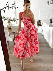 Lace Up Backless Sexy Maxi Dress Summer Women Elastic Red Long Elegant Ladies Holiday Dress Sundress Vestido Chiffon Aiertu