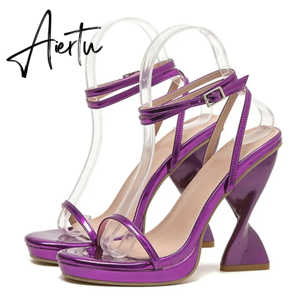Ladies Elegant Purple Strange High Heels Waterproof Platform Sandals For Women Design Summer Party Dress Chunky Shoes Aiertu