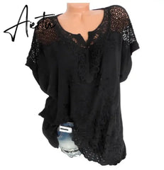 Large Size Loose Short-Sleeved Lace Women Blouses Cotton Blouses Summer Shirt Tops Sexy Fashion Women Shirt Aiertu