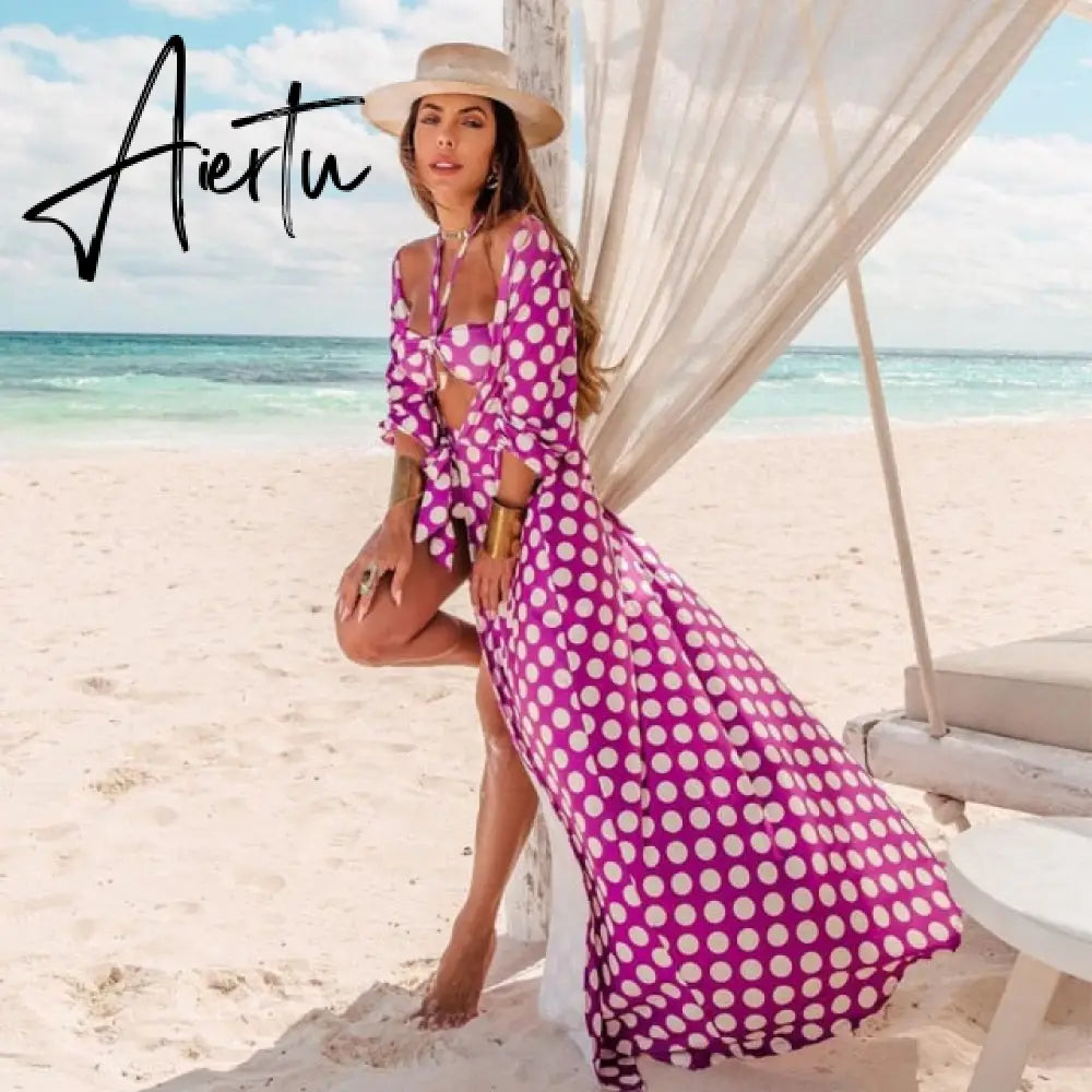 Leaves Print Bikini Beach Cover up Tunics for Beach Long Kaftan Bikini Cover up Robe de Plage Sarong Beach Swimsuit cover-ups Aiertu