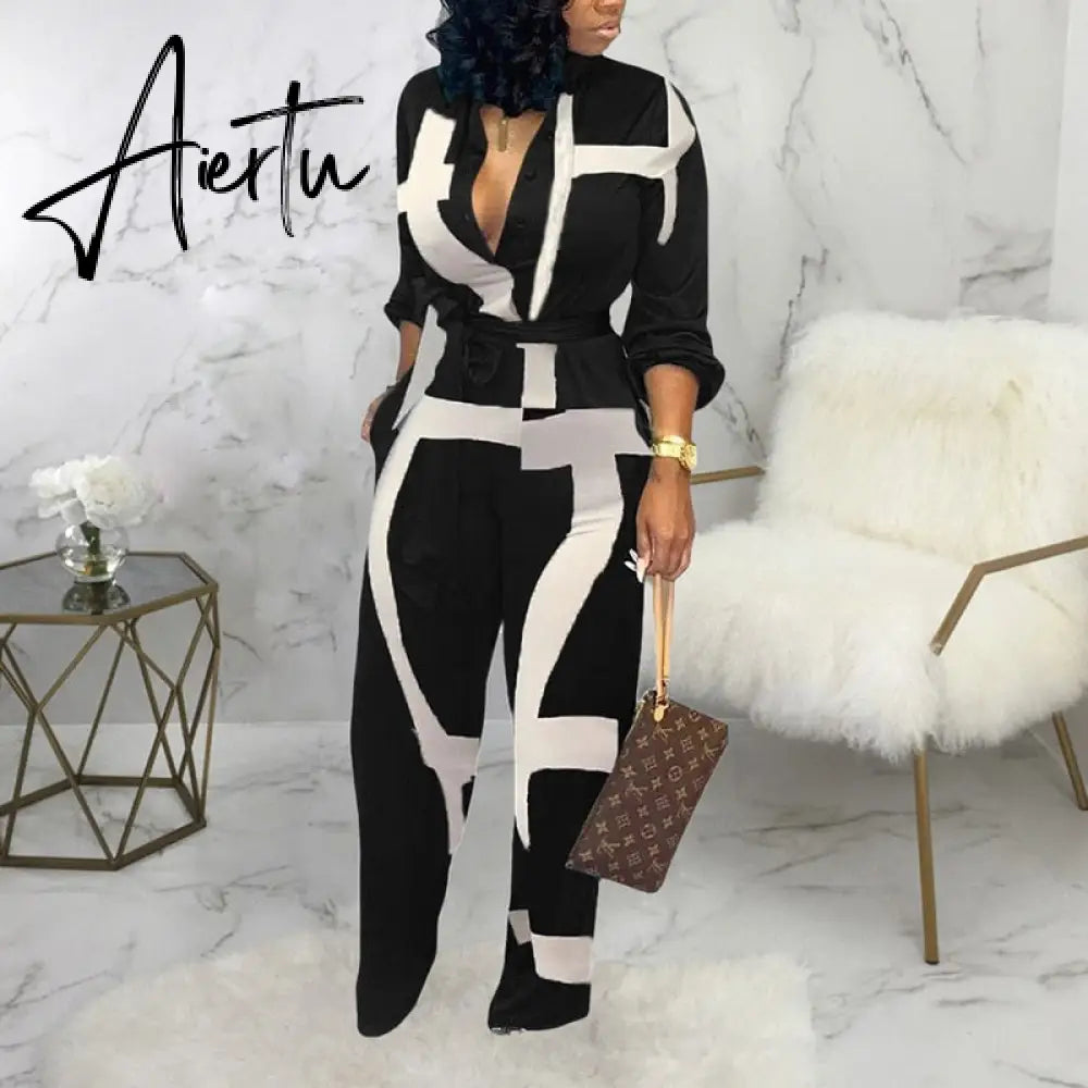 Leopard Tied Waist Long Sleeve Jumpsuit Women Rompers Fashion One Piece Overalls Casual Jumpsuits Streetwear Dropshipping Aiertu