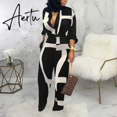 Leopard Tied Waist Long Sleeve Jumpsuit Women Rompers Fashion One Piece Overalls Casual Jumpsuits Streetwear Dropshipping Aiertu