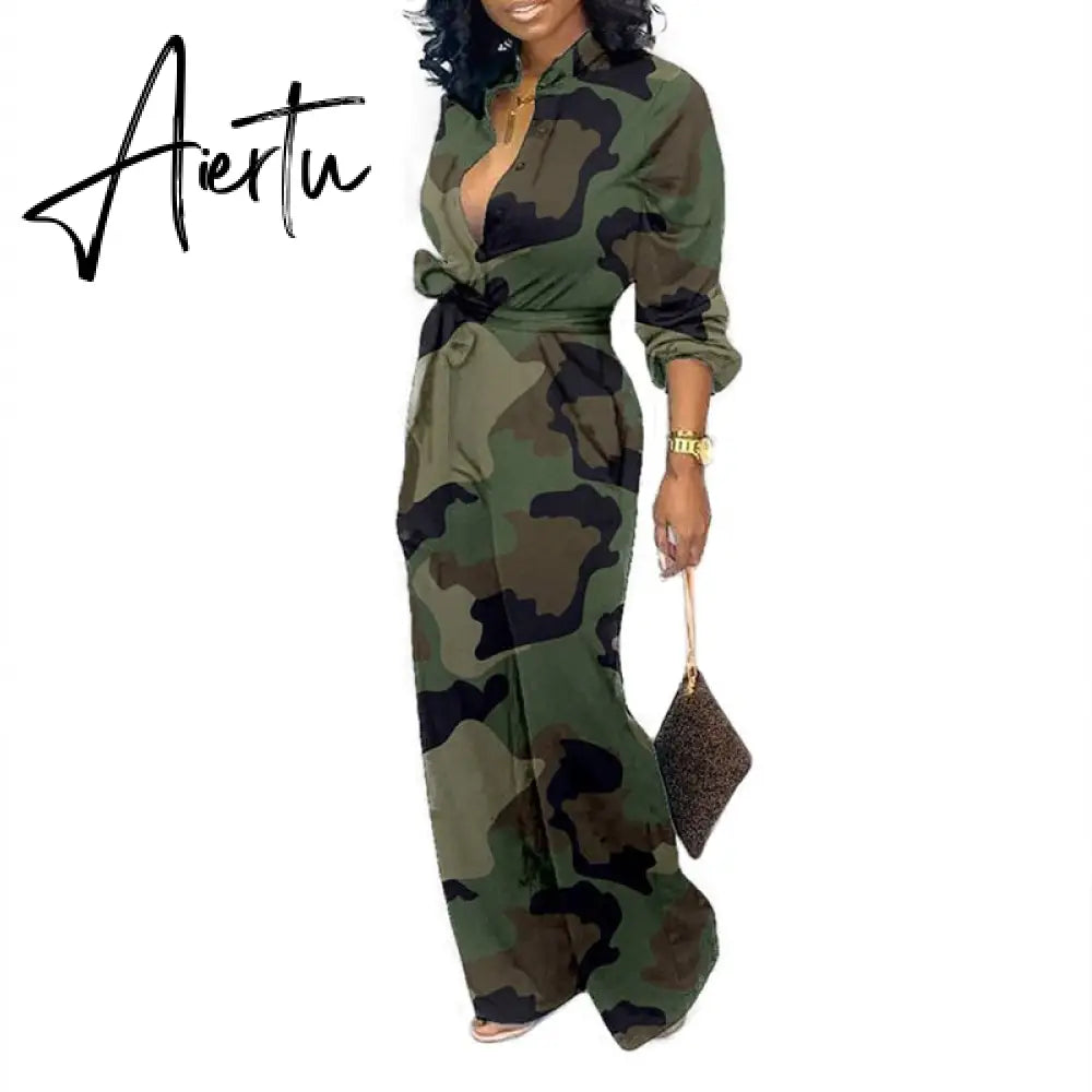 Leopard Tied Waist Long Sleeve Jumpsuit Women Rompers Fashion One Piece Overalls Casual Jumpsuits Streetwear Dropshipping Aiertu