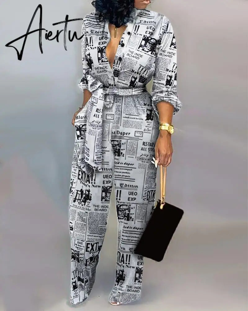 Leopard Tied Waist Long Sleeve Jumpsuit Women Rompers Fashion One Piece Overalls Casual Jumpsuits Streetwear Dropshipping Aiertu