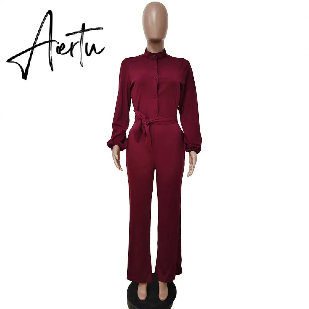 Leopard Tied Waist Long Sleeve Jumpsuit Women Rompers Fashion One Piece Overalls Casual Jumpsuits Streetwear Dropshipping Aiertu