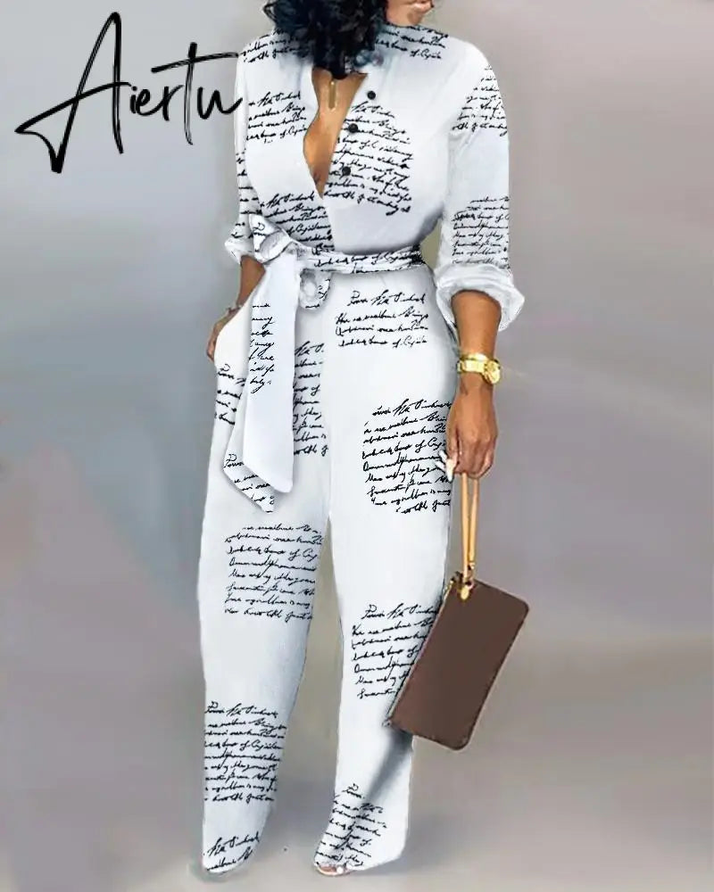 Leopard Tied Waist Long Sleeve Jumpsuit Women Rompers Fashion One Piece Overalls Casual Jumpsuits Streetwear Dropshipping Aiertu
