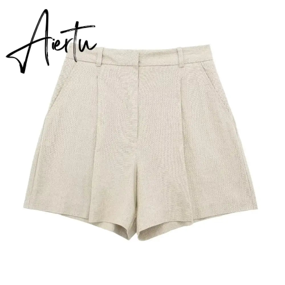 Linen V-neck Vest High Waist Shorts Sets Single Breasted Sleeveless Blazer Shorts 2 Pcs Set Women Fashion Commuter Suits Aiertu