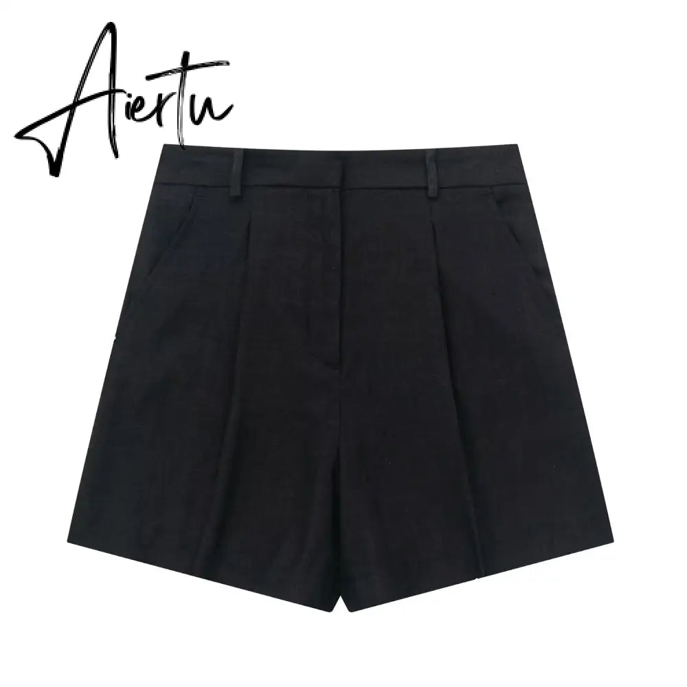Linen V-neck Vest High Waist Shorts Sets Single Breasted Sleeveless Blazer Shorts 2 Pcs Set Women Fashion Commuter Suits Aiertu